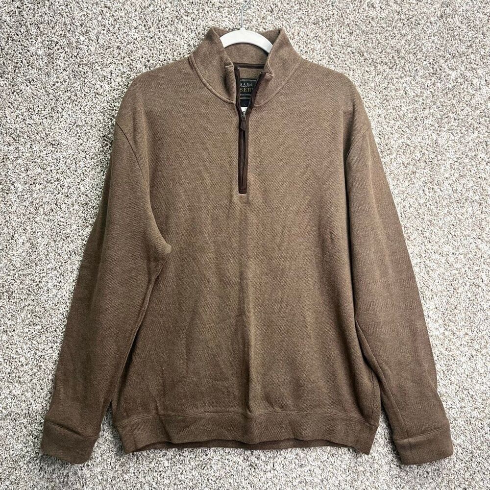 Jos. A. Bank Sweater Men’s Large RESERVE Brown 100% Cotton Neck Zip Pullover Swe